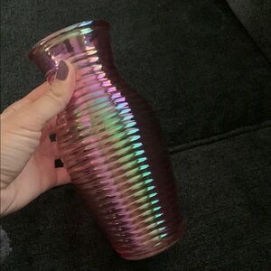 NWOT Iridescent Pink and Green Glass Vase